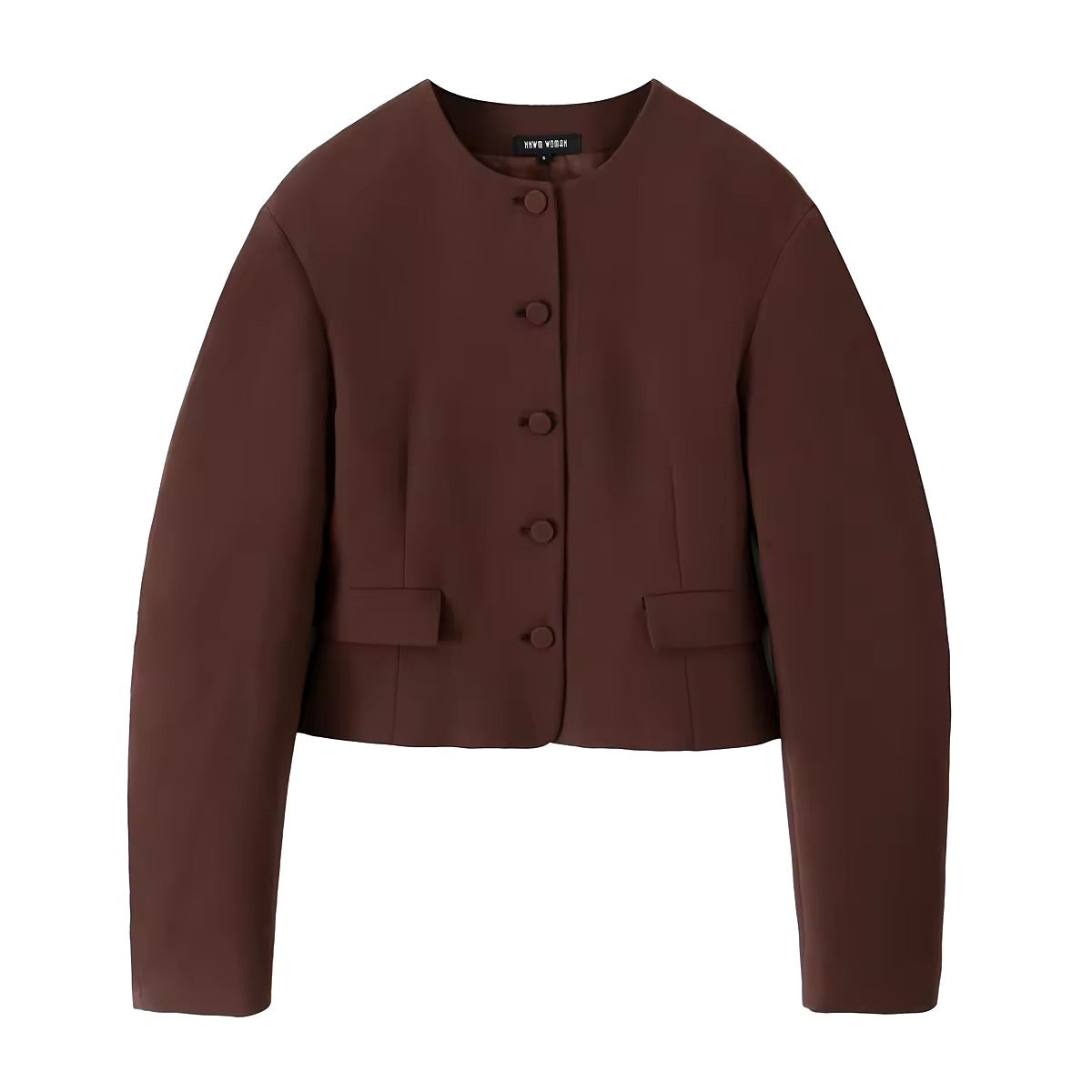 Two-piece set of jacket and miniskirt in brown