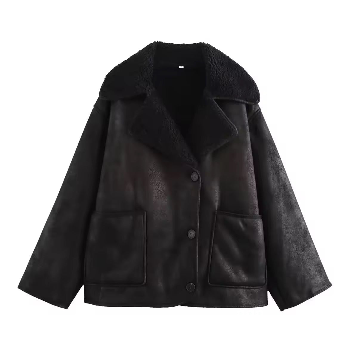 Damen Winterjacke – Kunstleder & Teddyfell