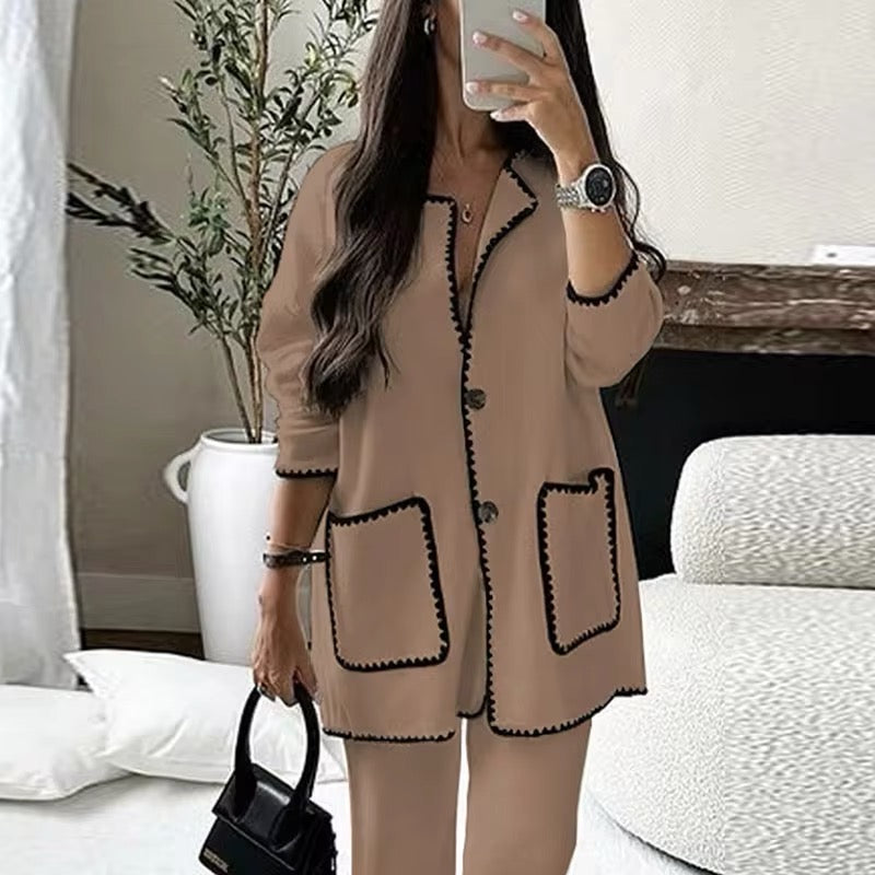 Two-piece set with contrast stitching