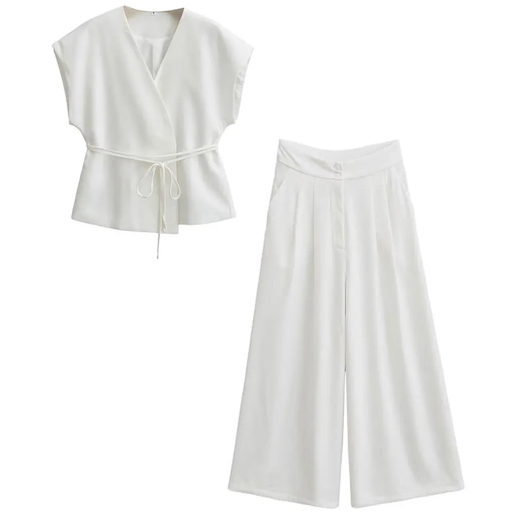 Elegance Wrap Top & Wide Pants Set