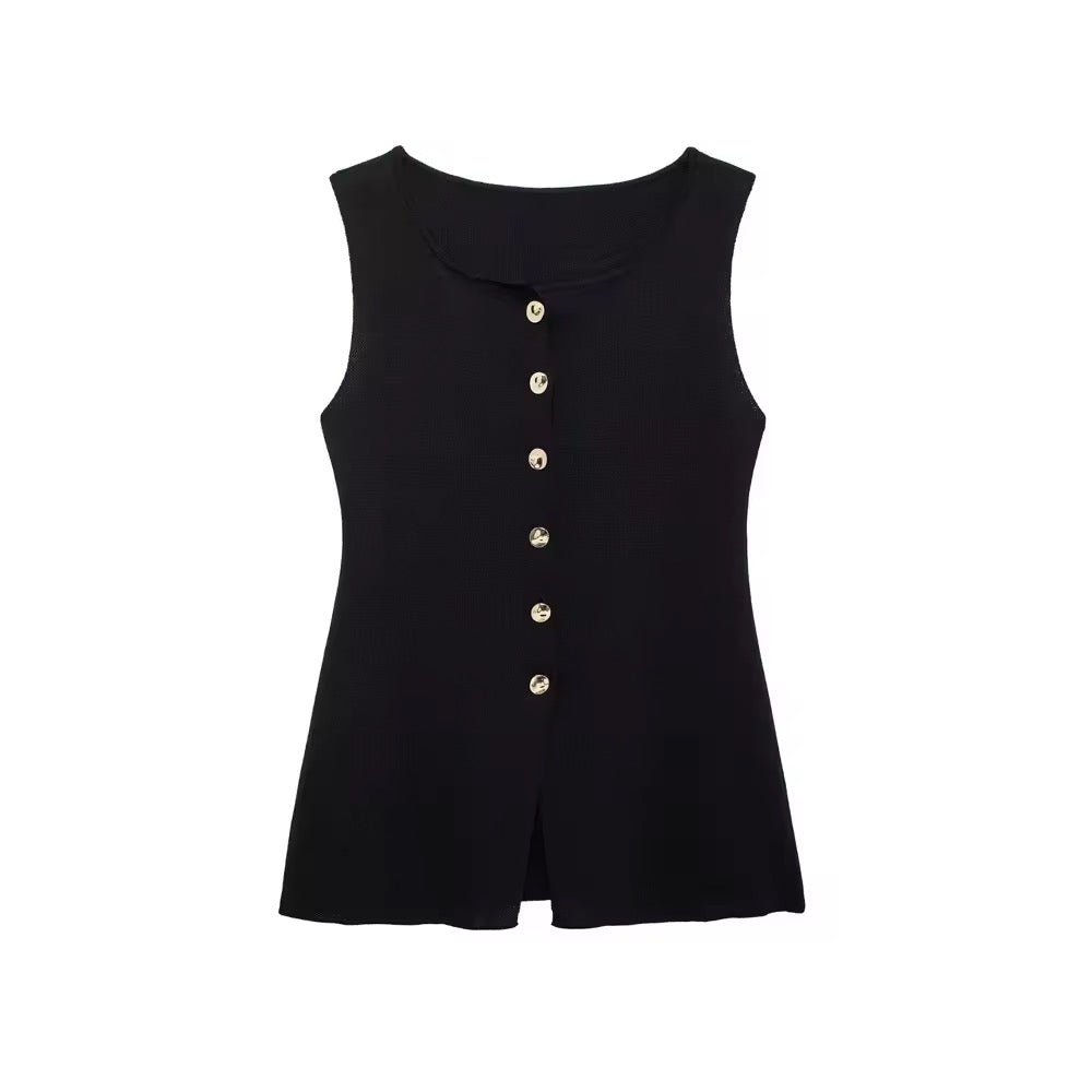 Sleeveless top with decorative buttons