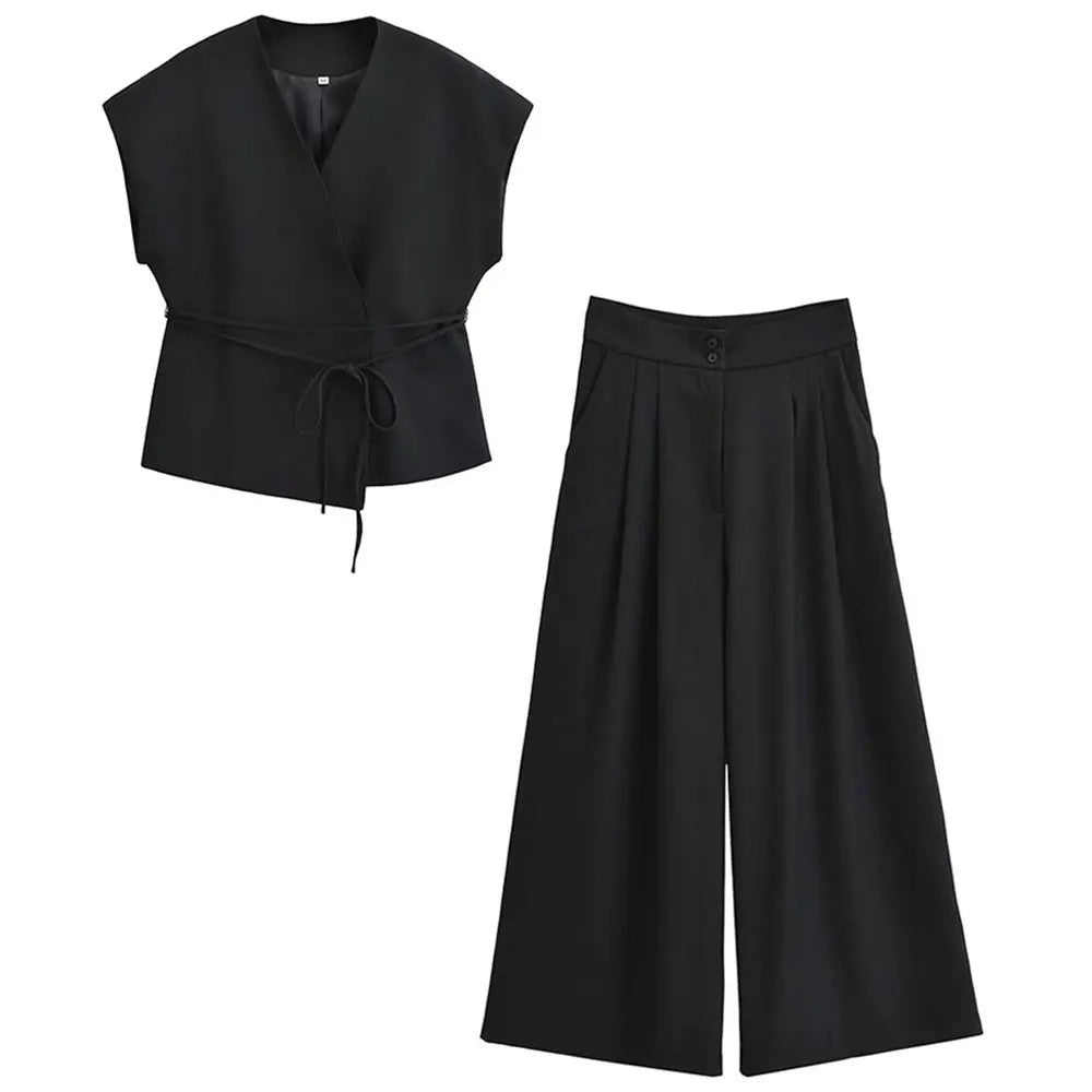 Elegance Wrap Top & Wide Pants Set