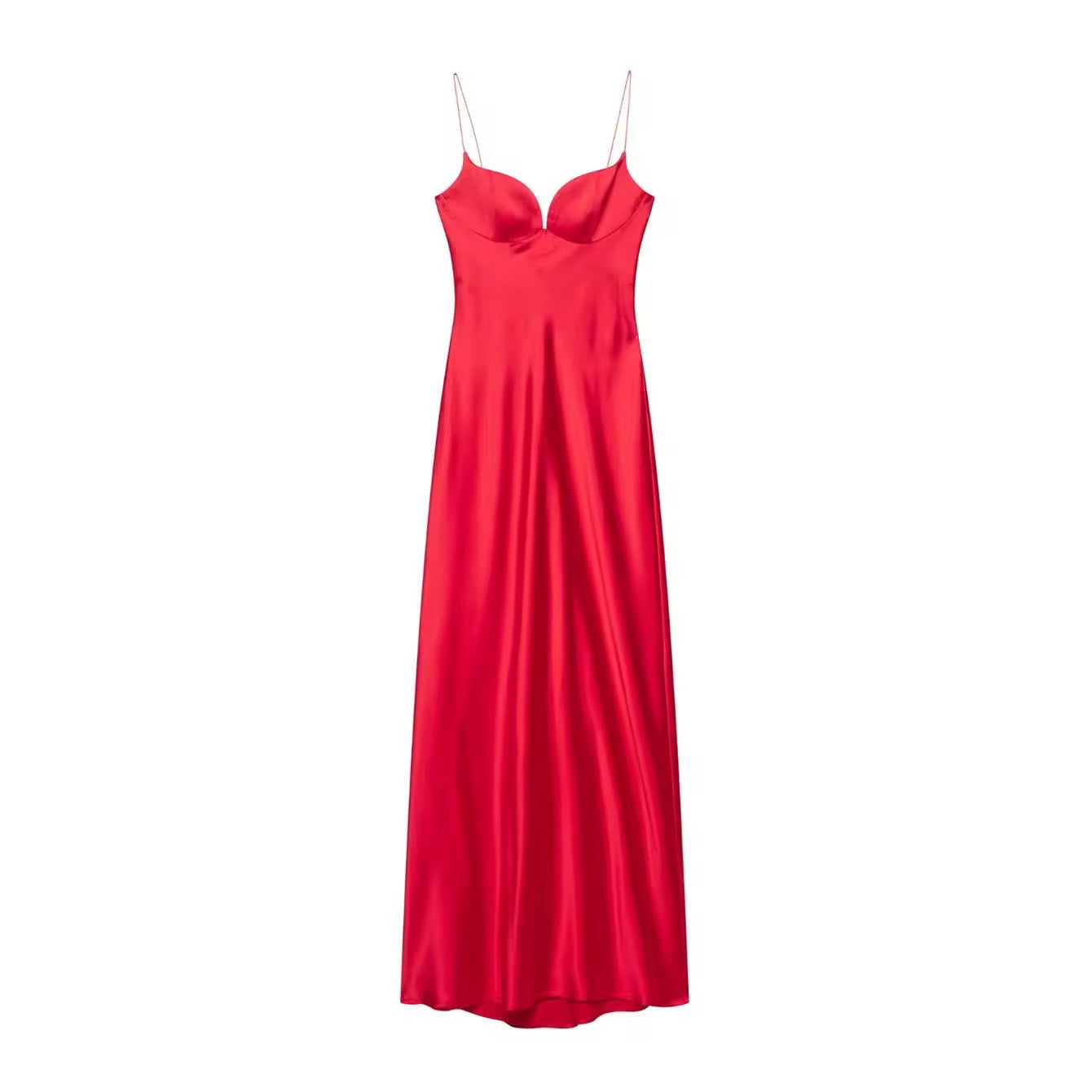 Elegantes Satin-Maxikleid mit Spaghettiträgern