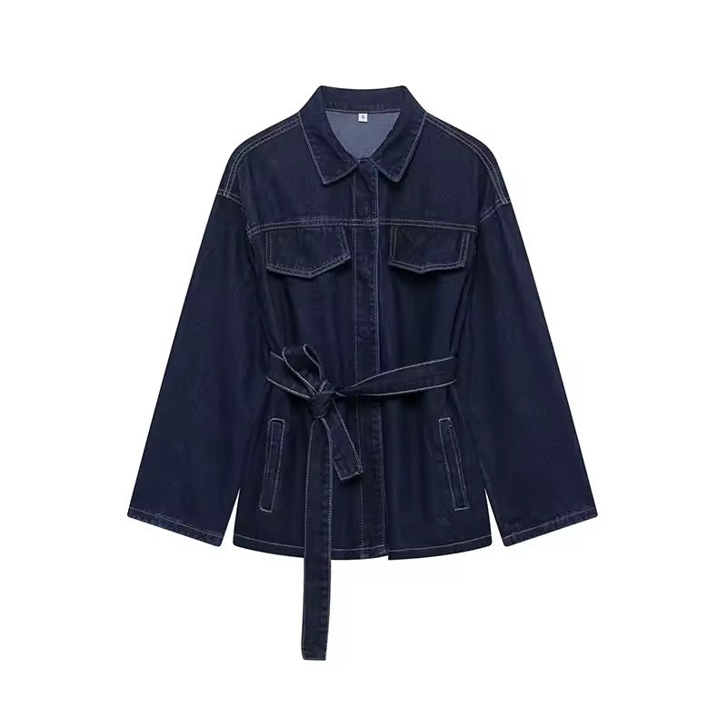 Denim Jacke mit Bindegürtel