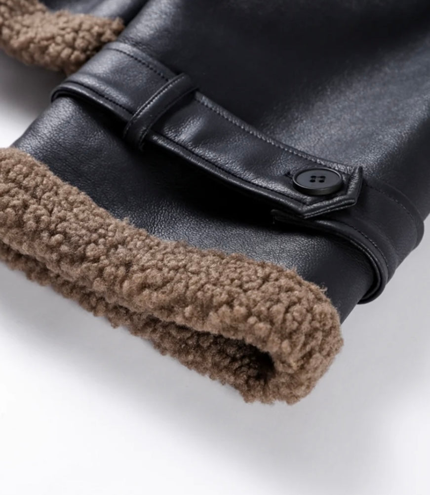 Manteau élégant en similicuir avec doublure en fourrure de peluche