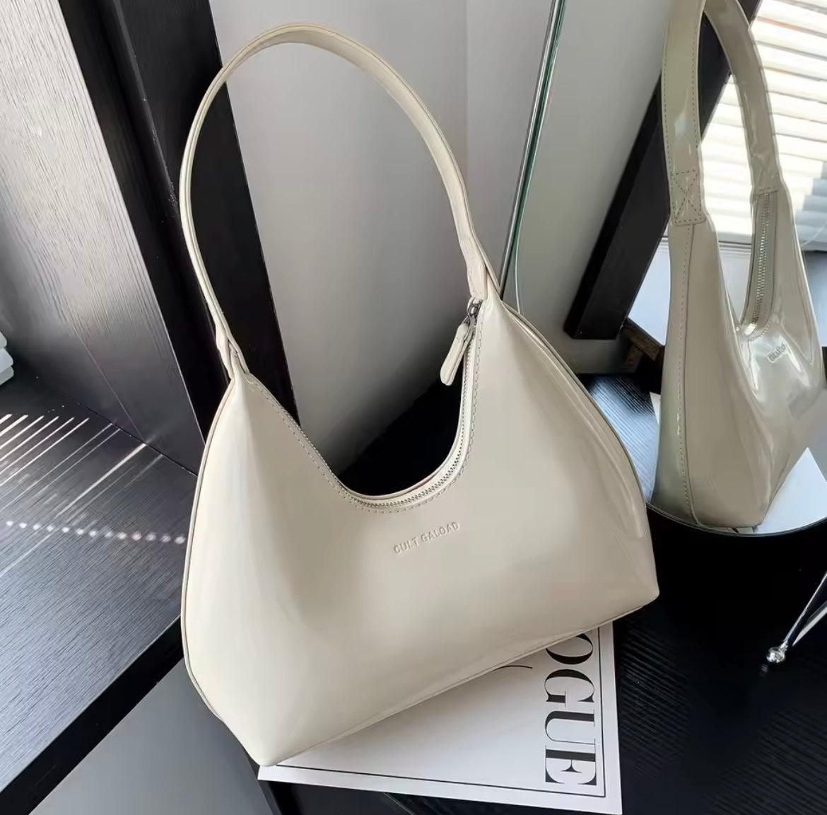 patent leather shoulder bag