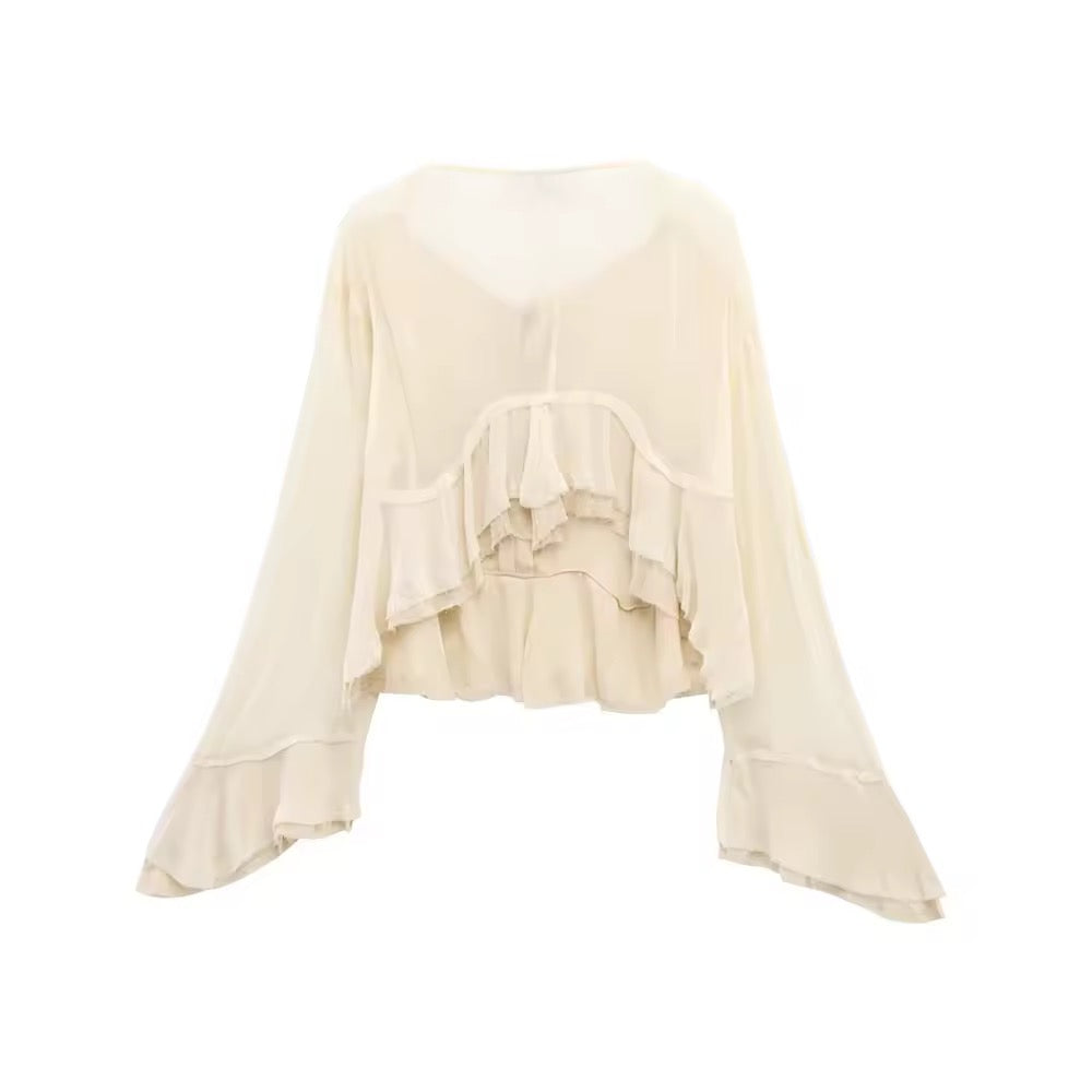 Boho-Chic Bluse mit Bindebändern und Volants