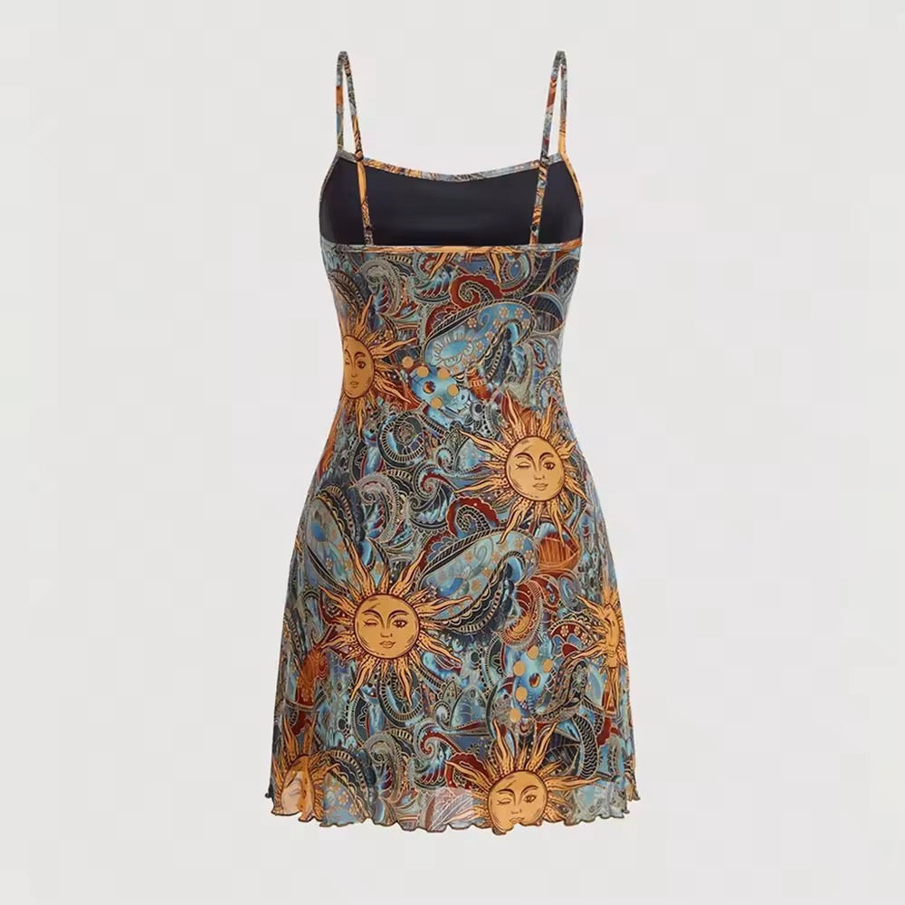 Boho Minikleid mit Spaghettiträgern