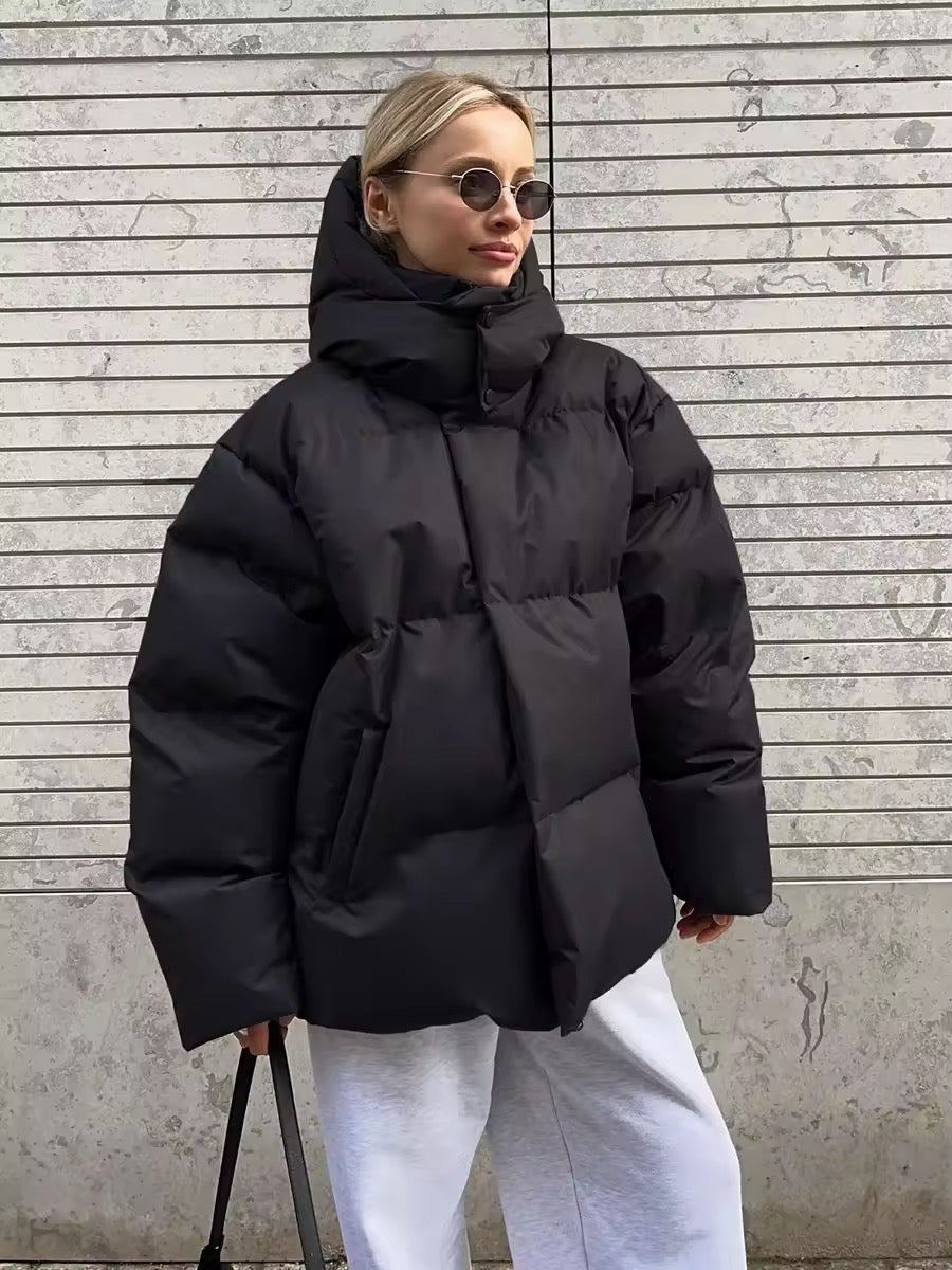 Stylish oversized down jacket in grey