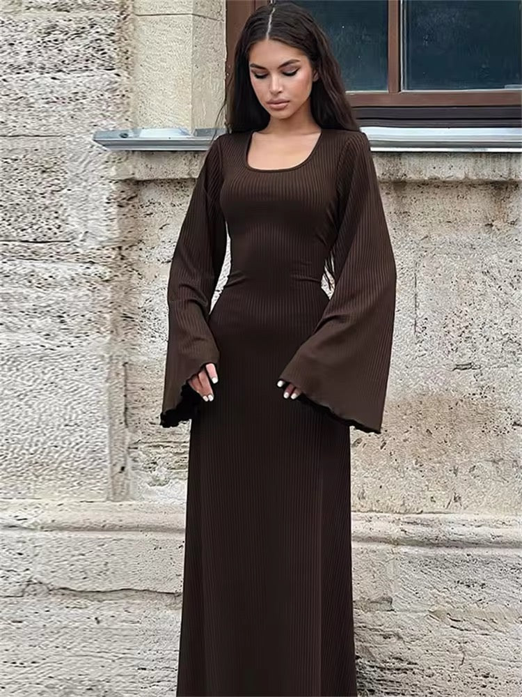 Black maxi dress with bell sleeves