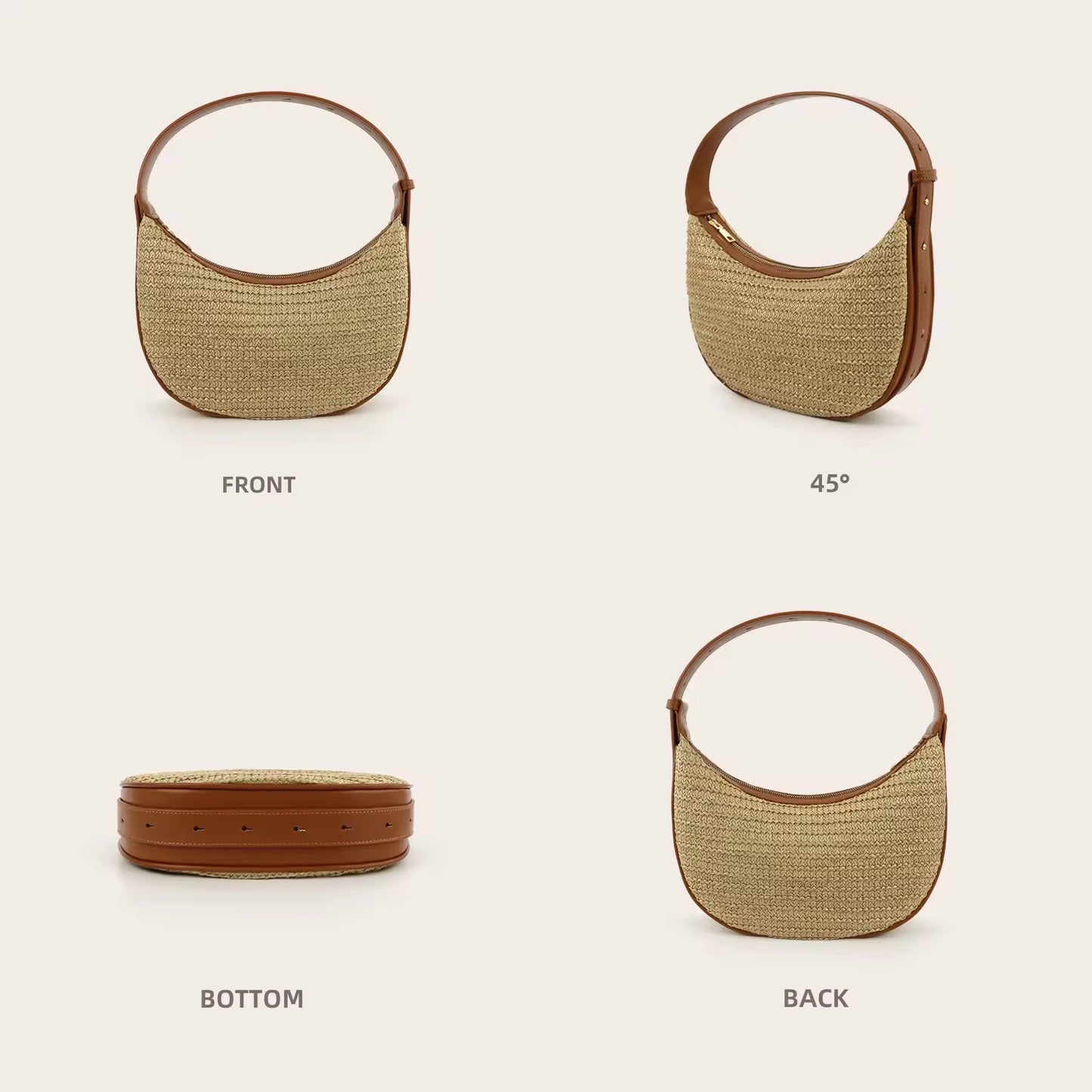 Geflochtene Halbmond-Schultertasche mit Lederdetails