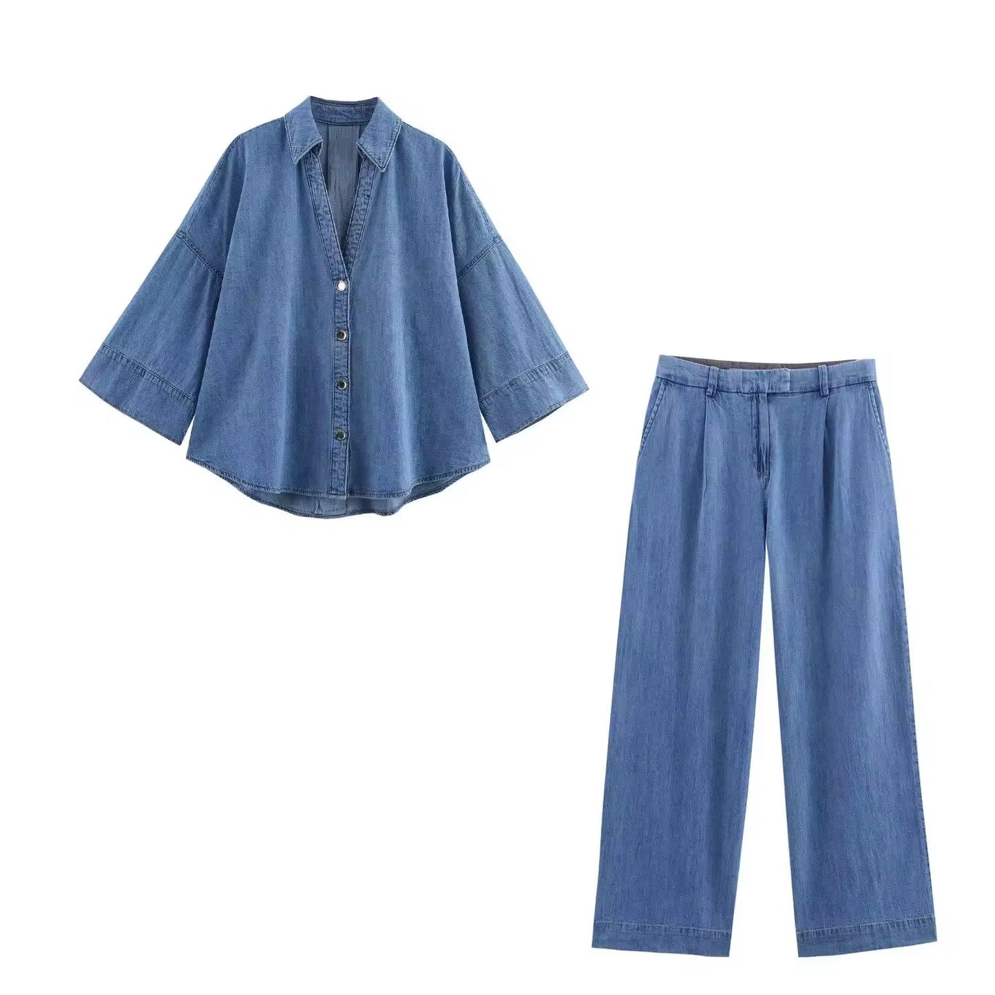 Denim Zweiteiler – Oversized Hemd & Weite Hose