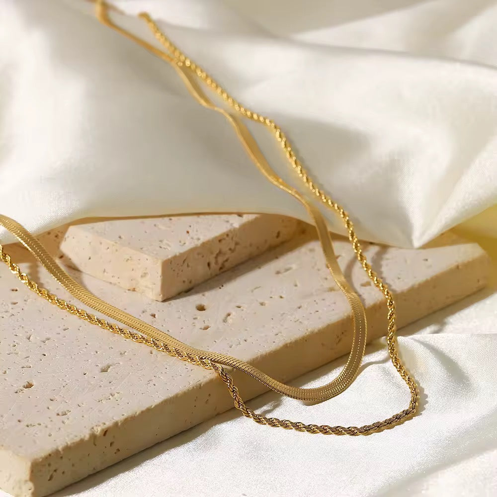 Doppelreihige Goldkette – Set aus Panzer- und Schlangenkette