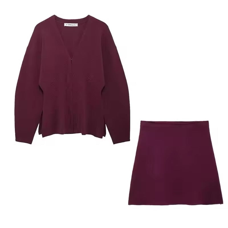 Two-piece knitting set - sweater and skirt