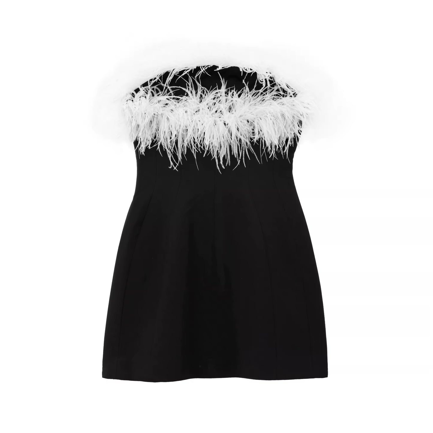 Schwarzes Cocktailkleid mit Federbesatz