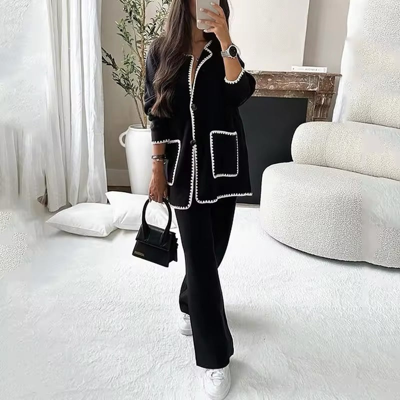 Two-piece set with contrast stitching