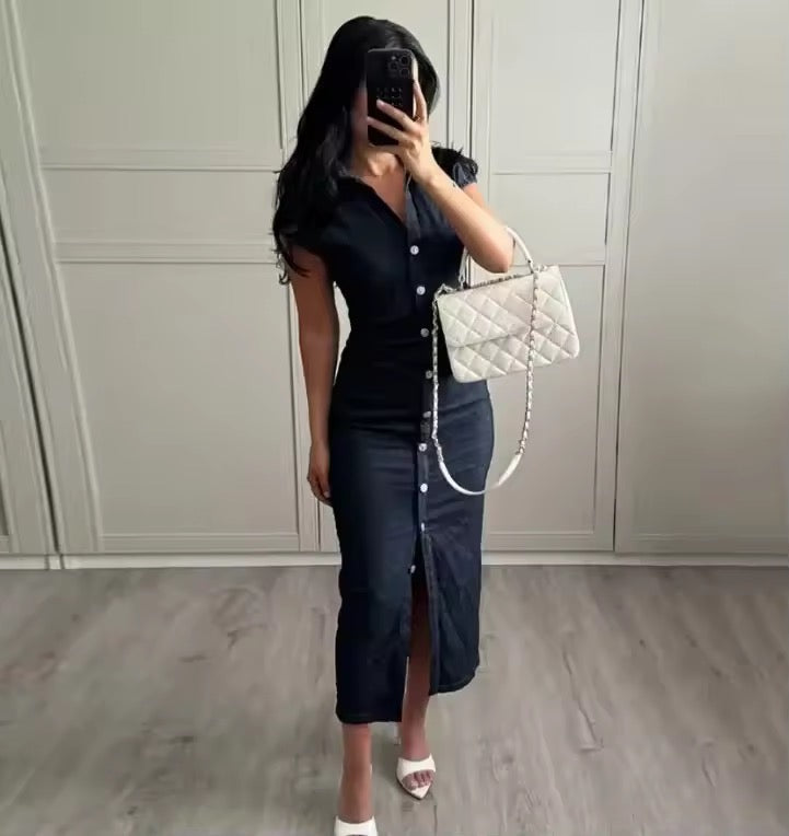 Denim-Hemdblusenkleid mit Knopfleiste