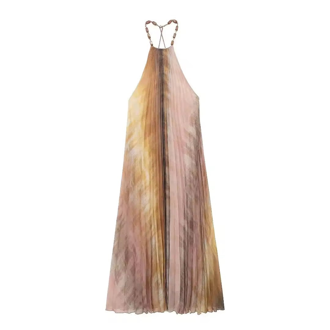 Maxikleid mit Batikmuster & Perlen-Trägern