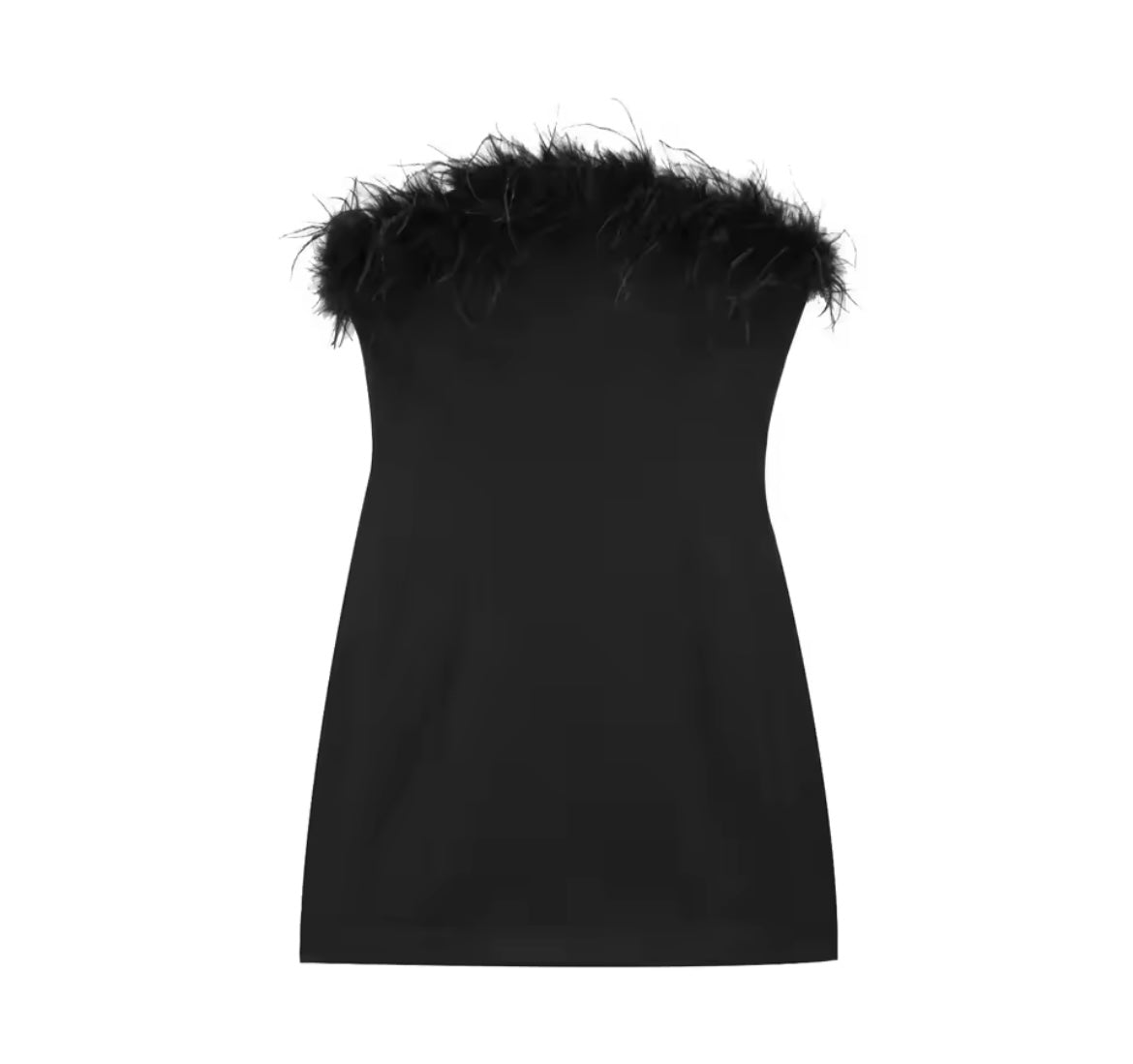 Schwarzes Cocktailkleid mit Federbesatz