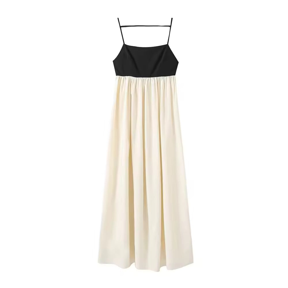 Maxikleid mit Spaghettiträgern – Schwarz & Creme