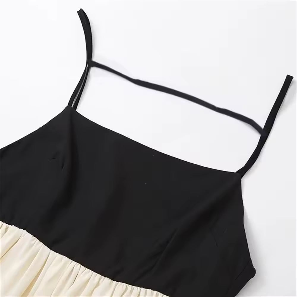 Maxikleid mit Spaghettiträgern – Schwarz & Creme