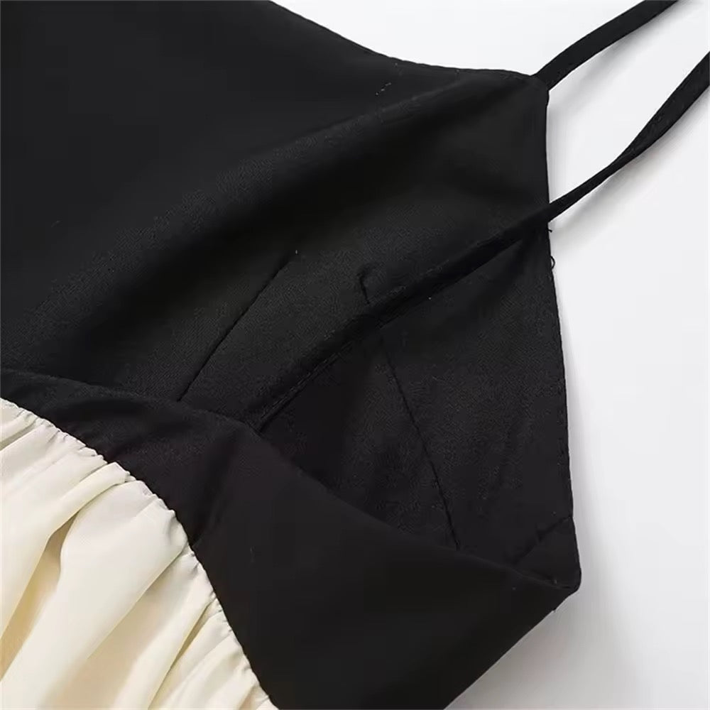 Maxikleid mit Spaghettiträgern – Schwarz & Creme