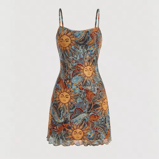 Boho Minikleid mit Spaghettiträgern