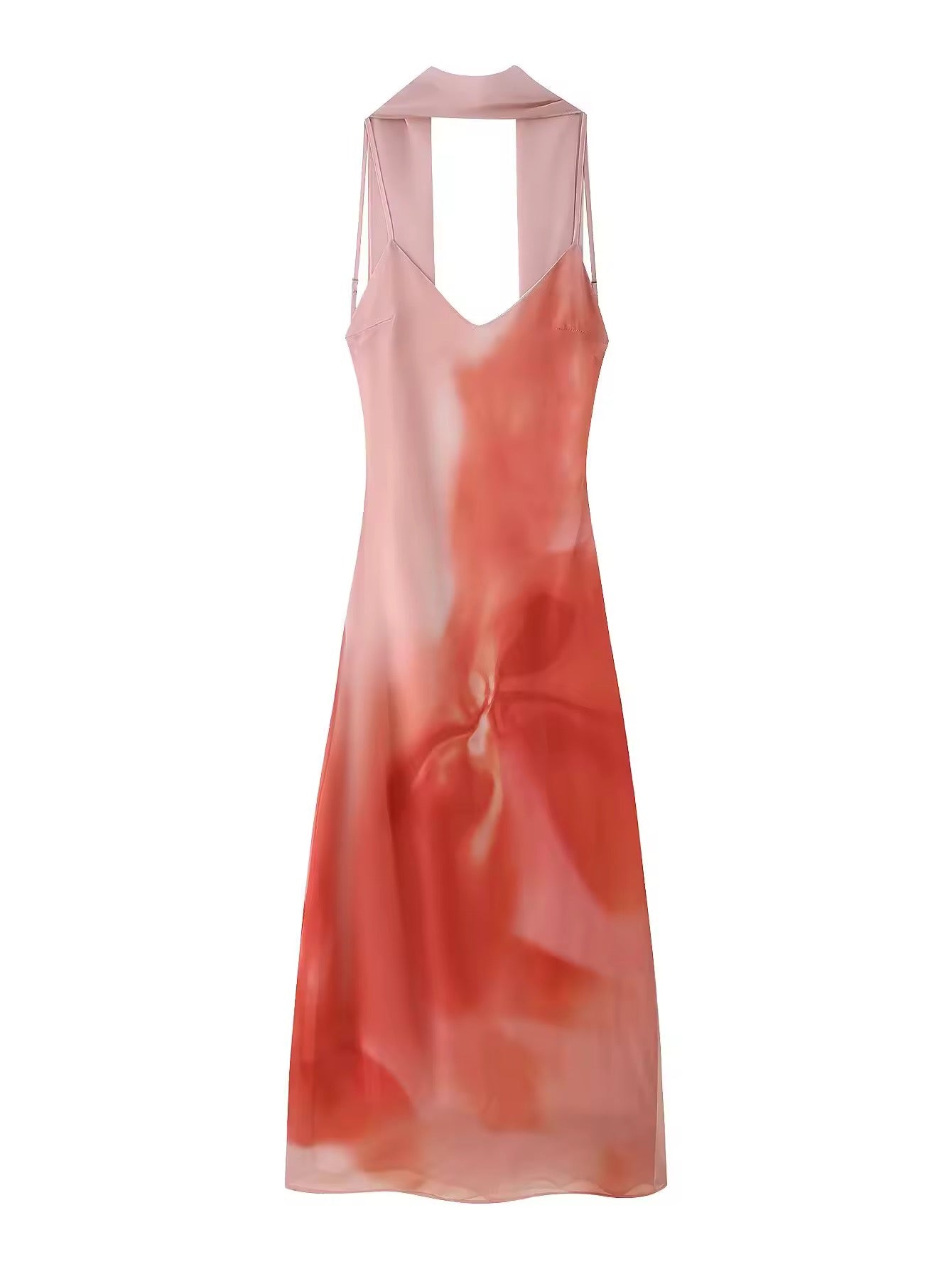 Fließendes Maxikleid mit Aquarell-Print