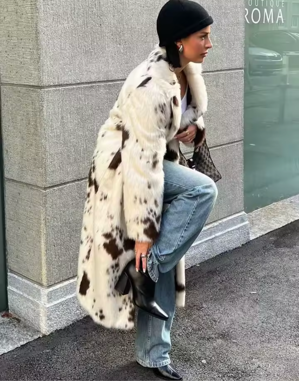 Manteau long en fausse fourrure de vachette