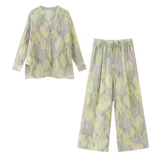 Lime Mist – Zweiteiliges Set aus Bluse & weiter Hose