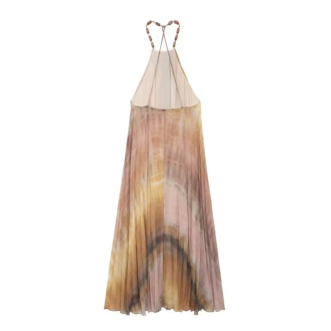 Maxikleid mit Batikmuster & Perlen-Trägern