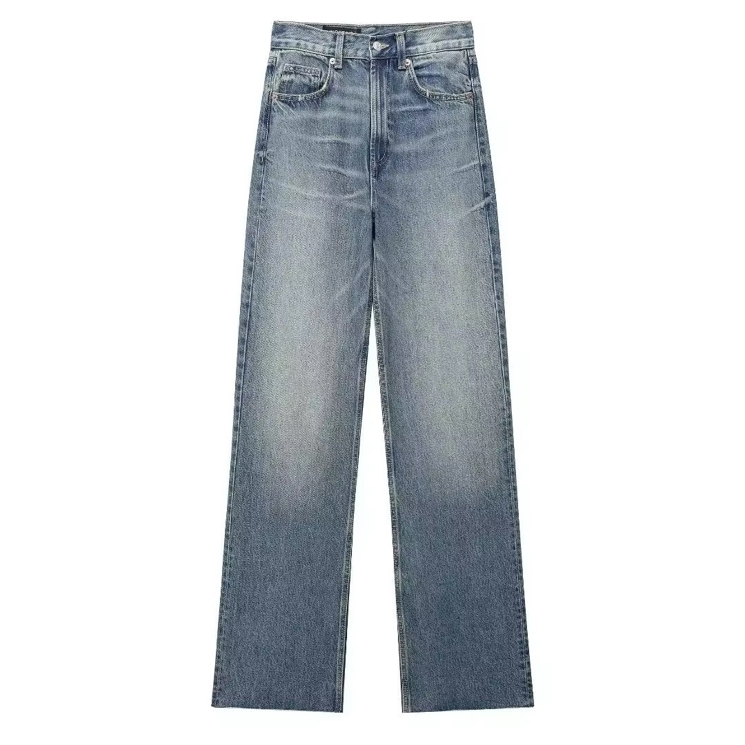 Klassische hoch taillierte Jeans mit weitem Bein