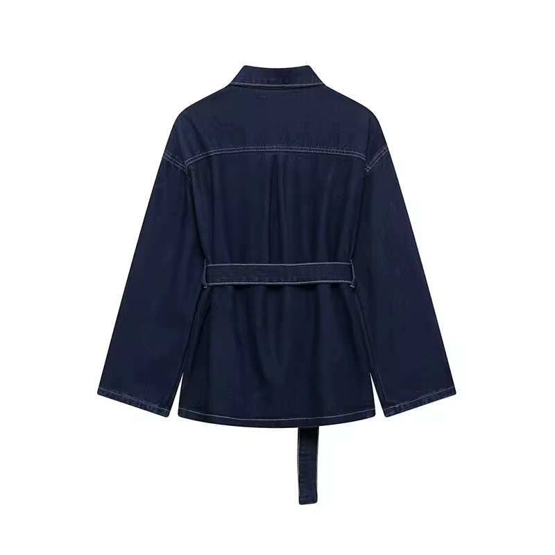 Denim Jacke mit Bindegürtel