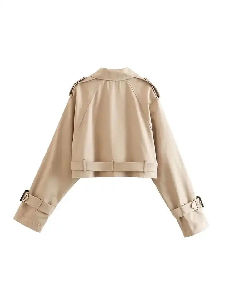 Beige Cropped Trenchjacke