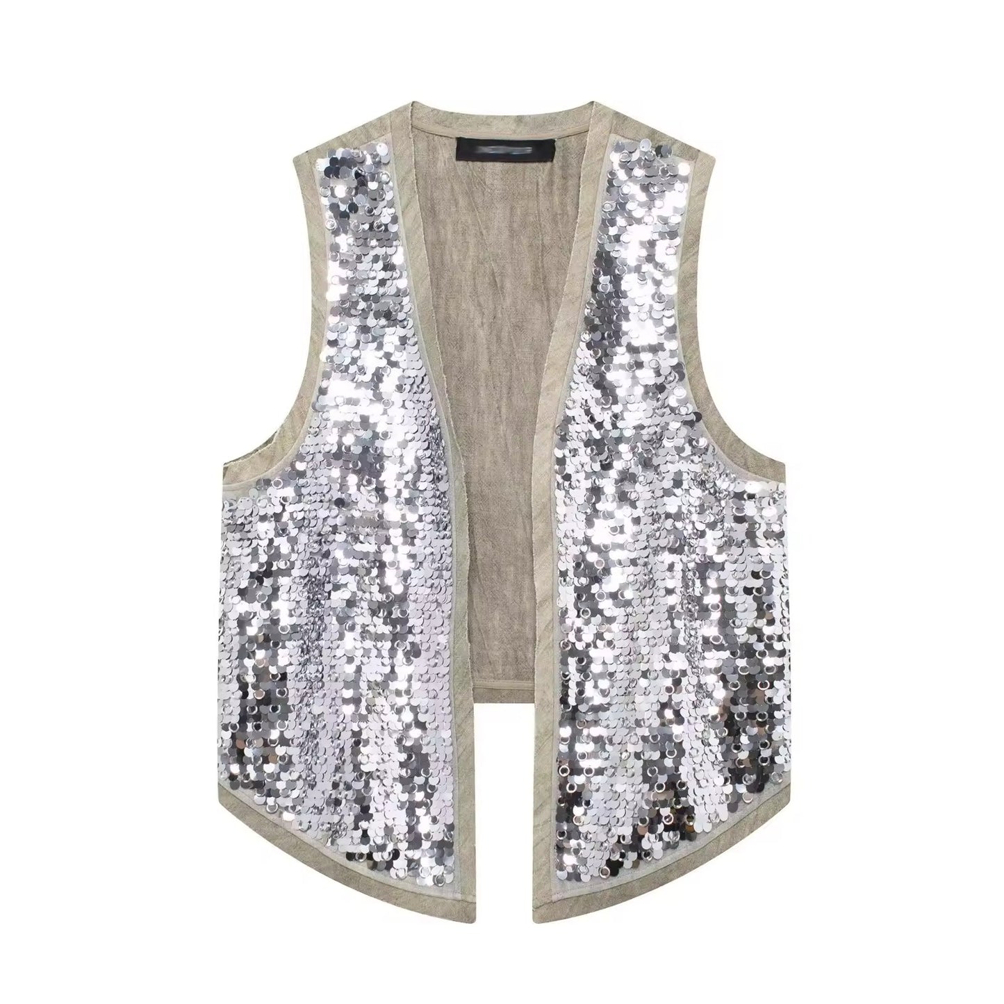 Glamouröses Pailletten-Set – Silberne Weste & Minirock