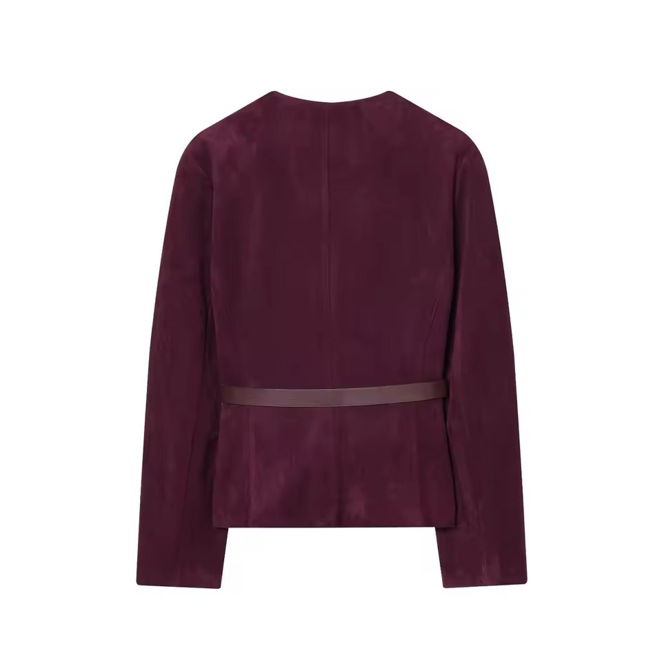 Wildleder-Optik Jacke mit Gürtel