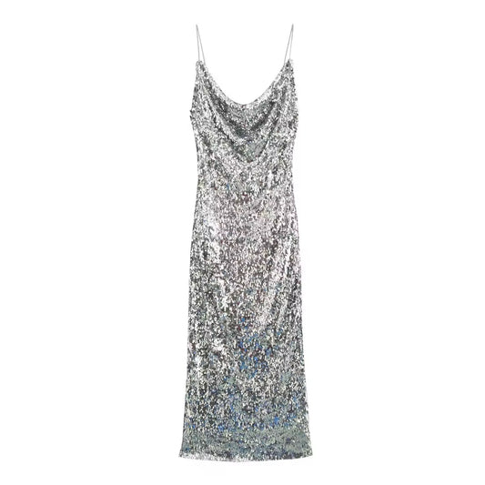 Robe à paillettes argentées scintillantes