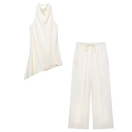 Zweiteiler „Lina“ – Asymmetrisches Top & Wide-Leg Hose
