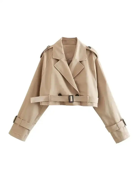 Beige Cropped Trenchjacke