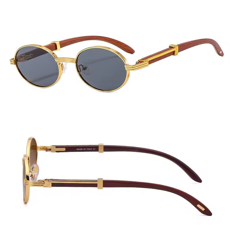 Elegante Sonnenbrille mit braunen Gläsern und goldenen Details