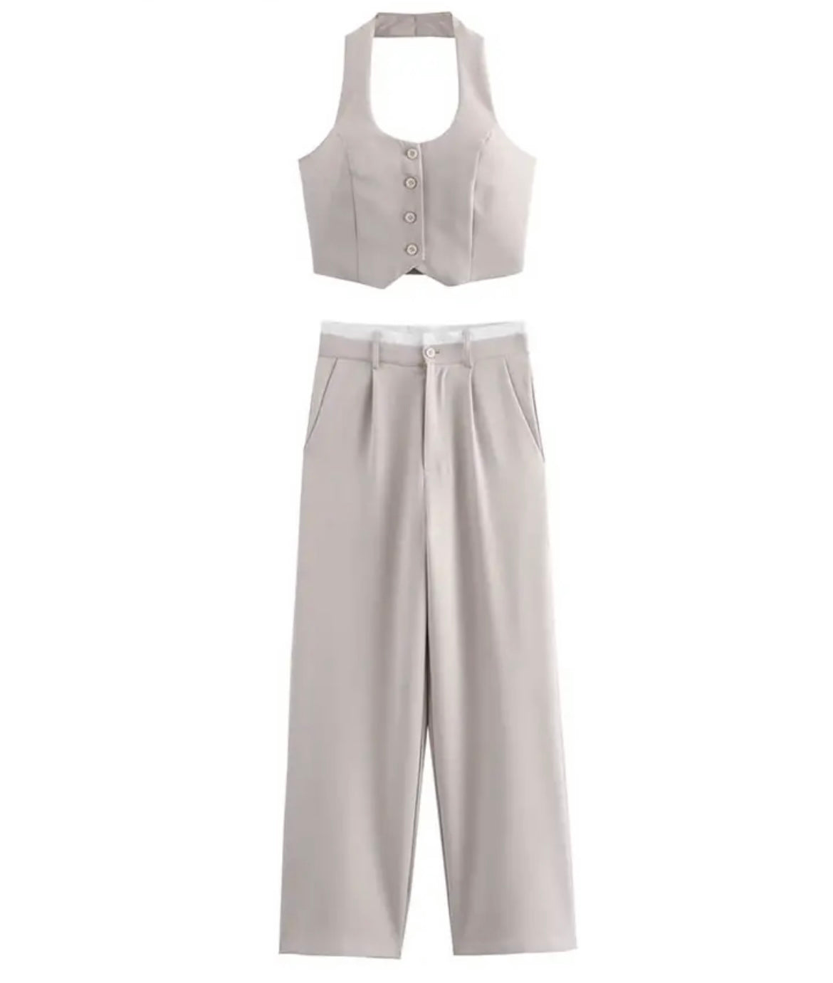 Eleganter Zweiteiler Damen: Weste und Hose in Beige