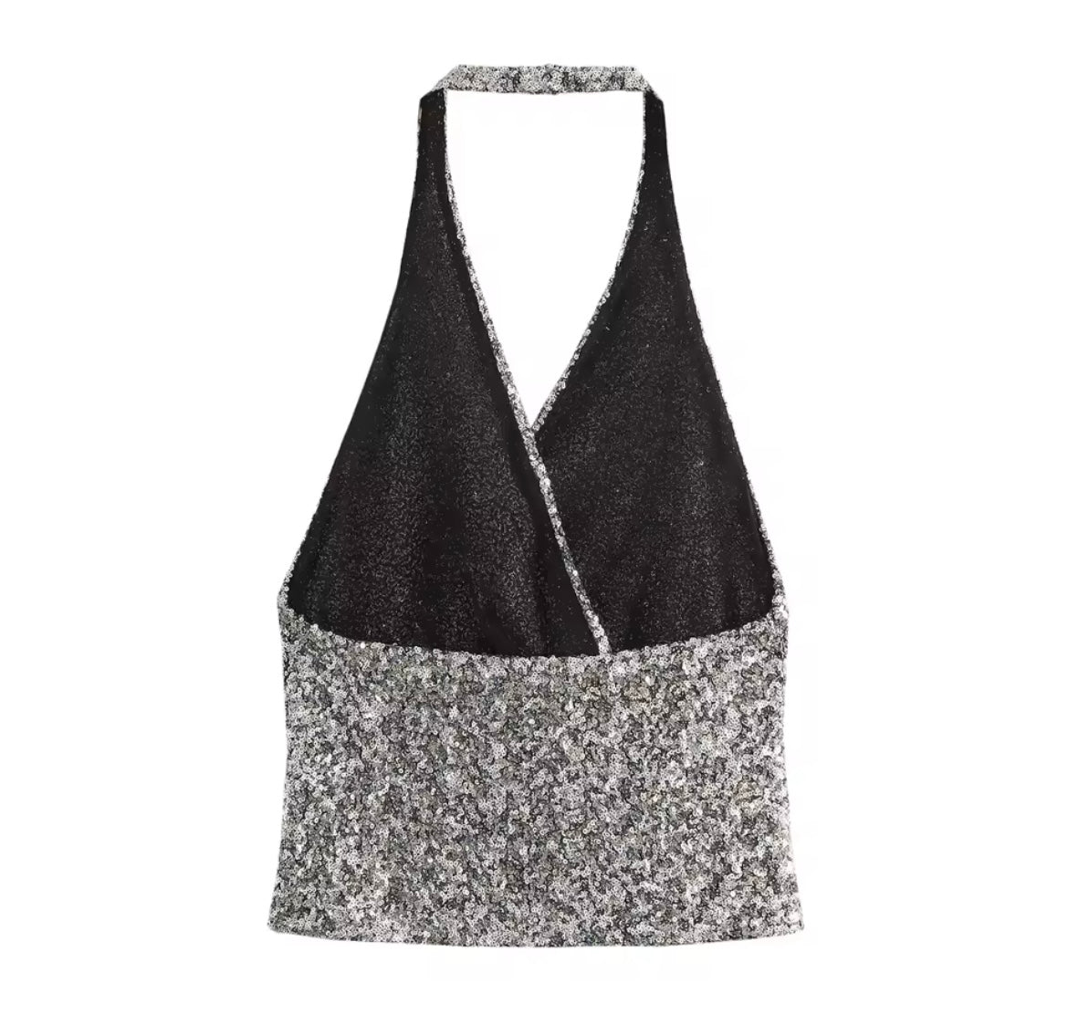 Pailletten Haltertop – Silber