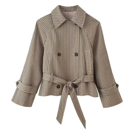Karierte Trenchjacke mit Taillengürtel