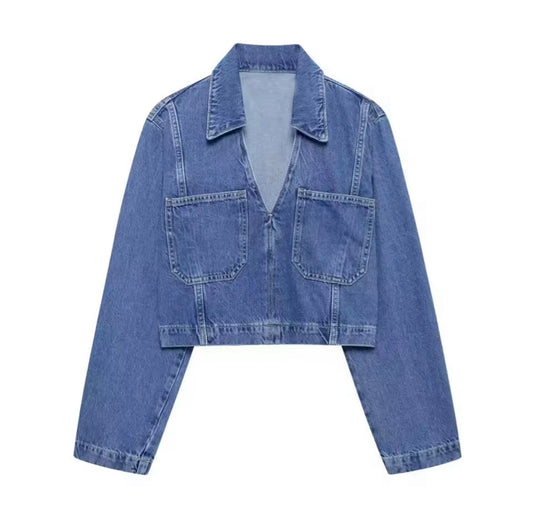 Cropped Jeansoberteil mit V-Ausschnitt