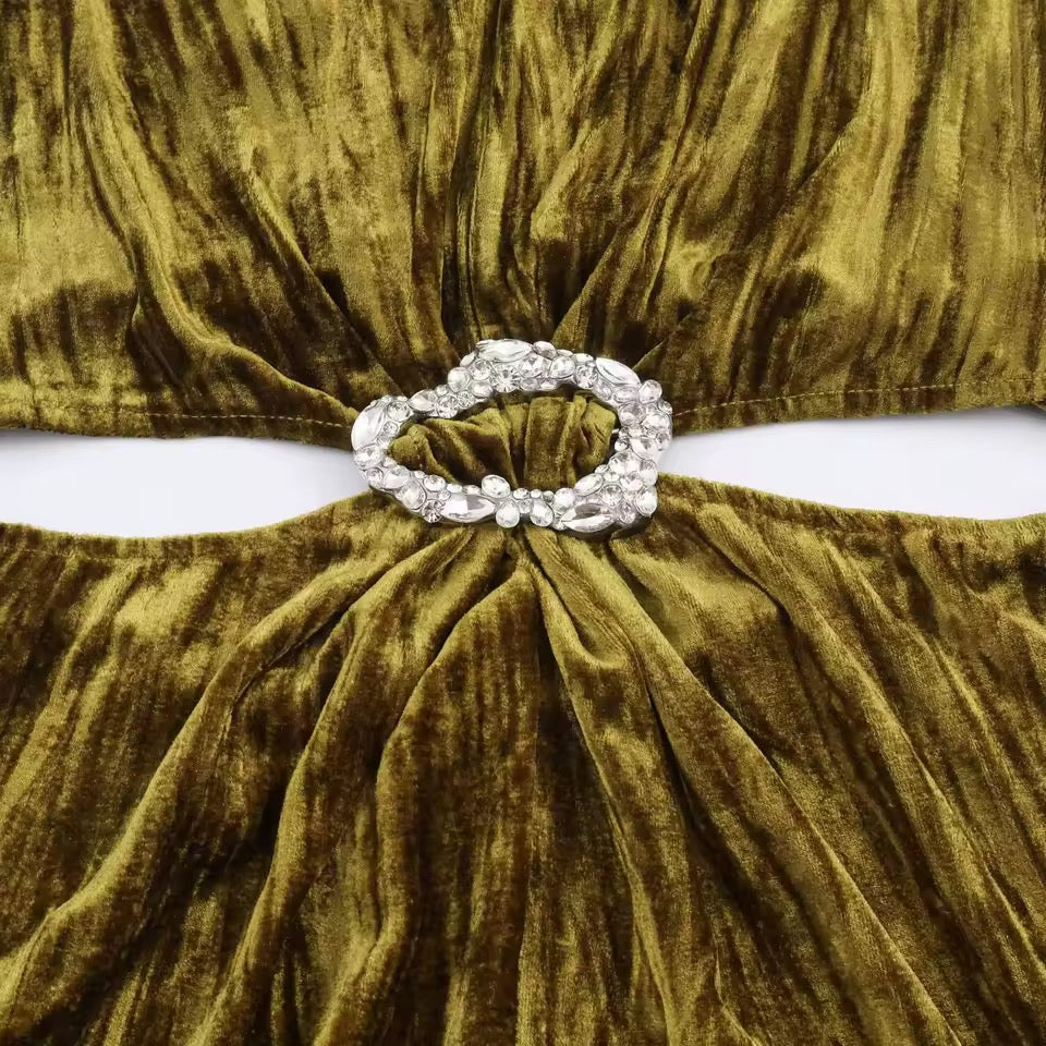 Velvet Glam Cut-Out Maxikleid