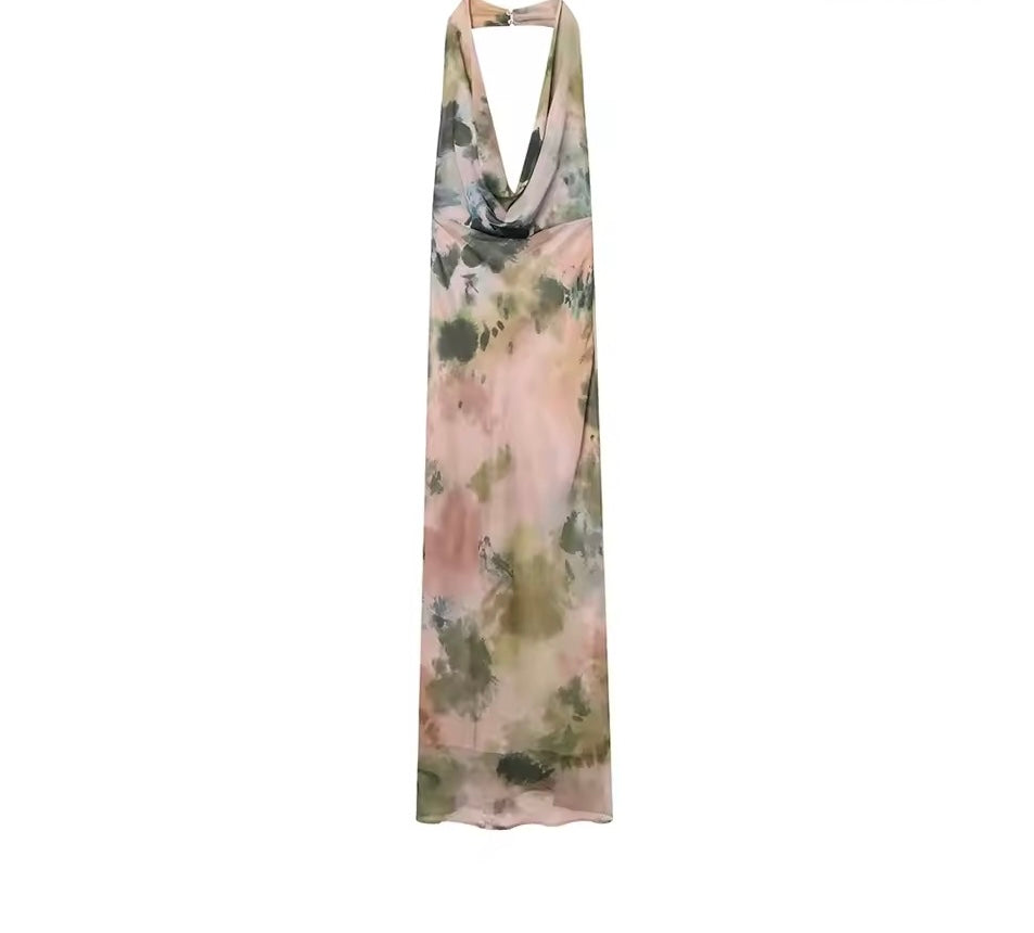 Rückenfreies Maxikleid im Aquarell-Design