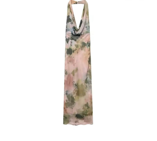 Rückenfreies Maxikleid im Aquarell-Design