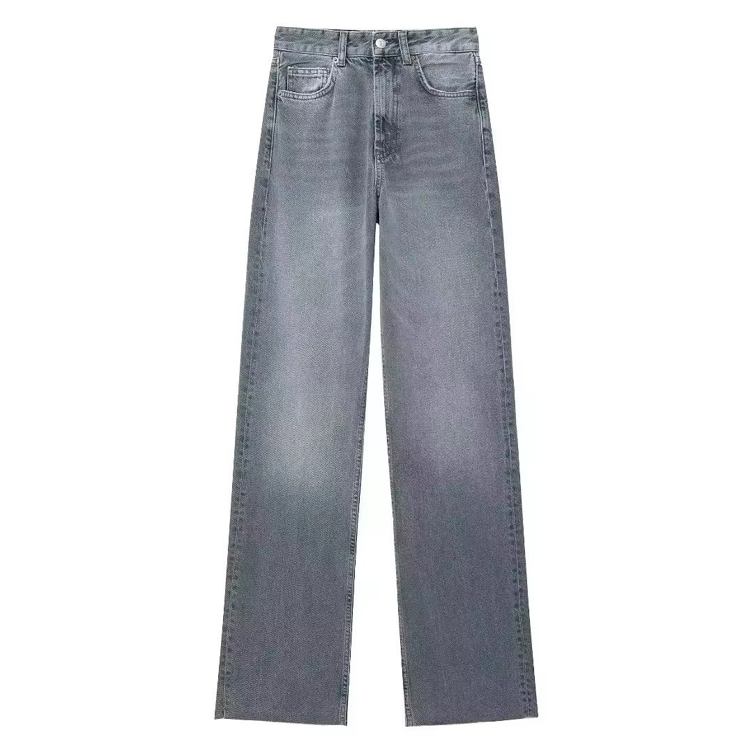 Klassische hoch taillierte Jeans mit weitem Bein