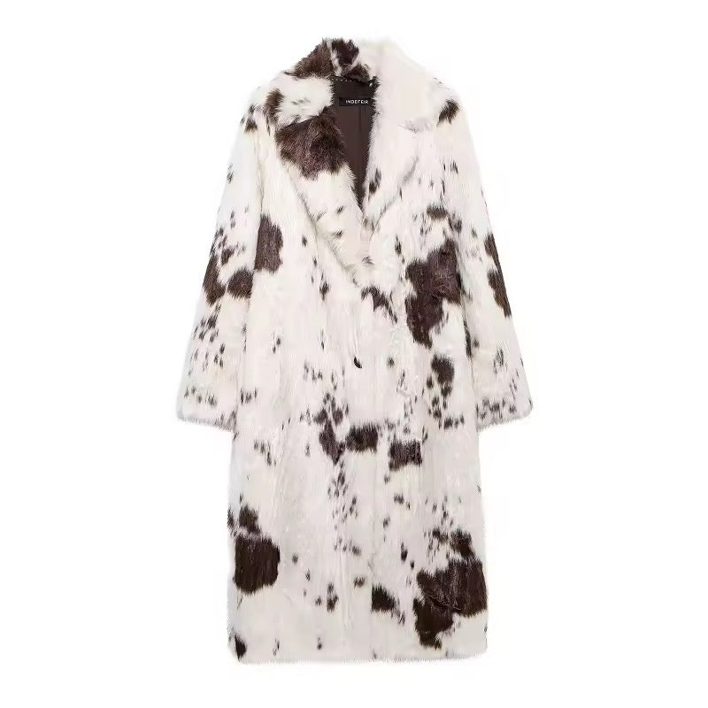 Manteau long en fausse fourrure de vachette