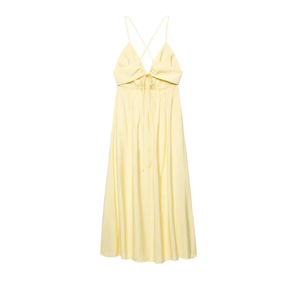 Luftiges Sommerkleid in Pastellgelb mit Spaghettiträgern